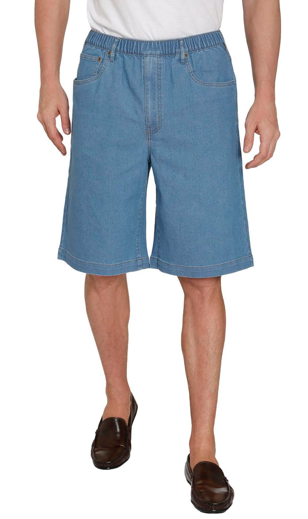 Men's Pull On Shorts - Easy Step-In Styling Free of Buttons and Snaps - Stone Wash - Front -TURTLE BAY APPAREL
