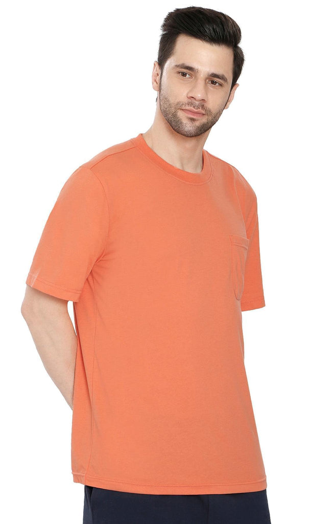 Men's Crew Neck Pocket Tee Shirt - Sturdy Jersey Keeps Its Shape melon - front - TURTLE BAY APPAREL