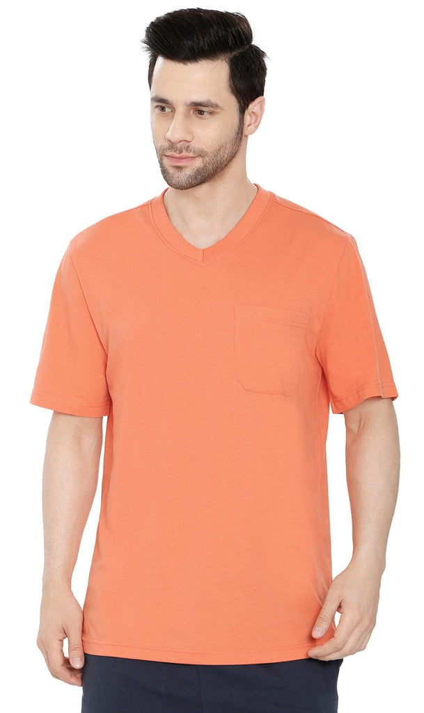 Men's V-Neck T-Shirt with Pocket – The Dressier Tee  - Melon - Front -TURTLE BAY APPAREL
