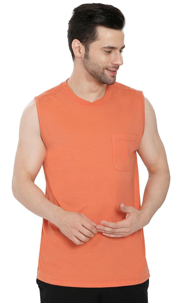 Men's Sleeveless T-Shirt with Pocket - Cool Off in Our Tough Tank - Melon- front -TURTLE BAY APPAREL