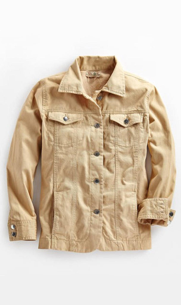 Women's Button Front Brushed Twill Jacket - Tan - Flat Lay  - TURTLE BAY APPAREL