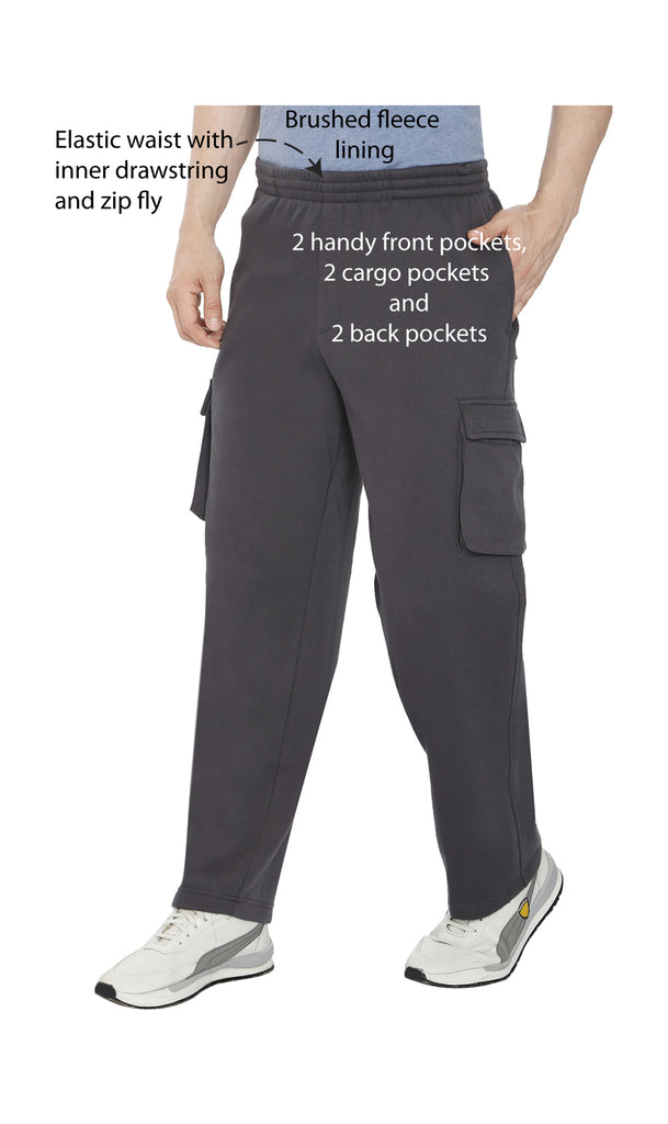 Men's Brushed Fleece Cargo Pants – Comfy Sweatpants with Inner