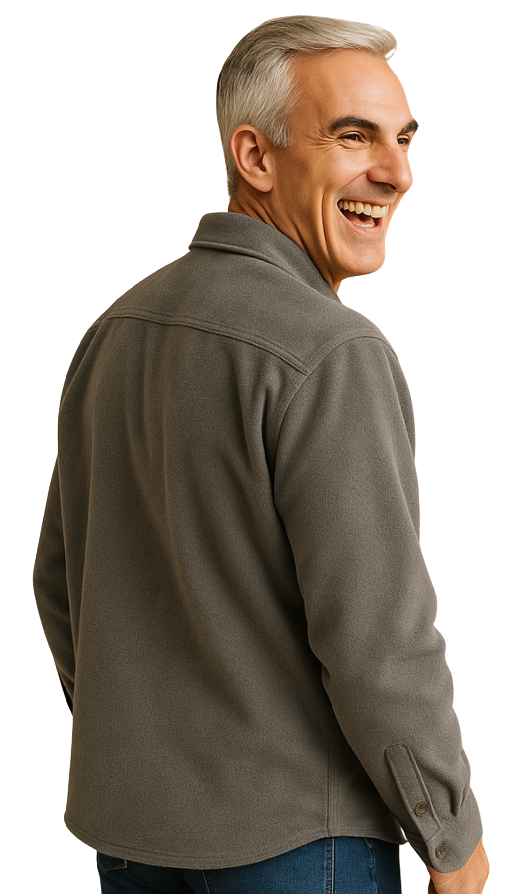 Man wearing a brown jacket on a white background_BACK