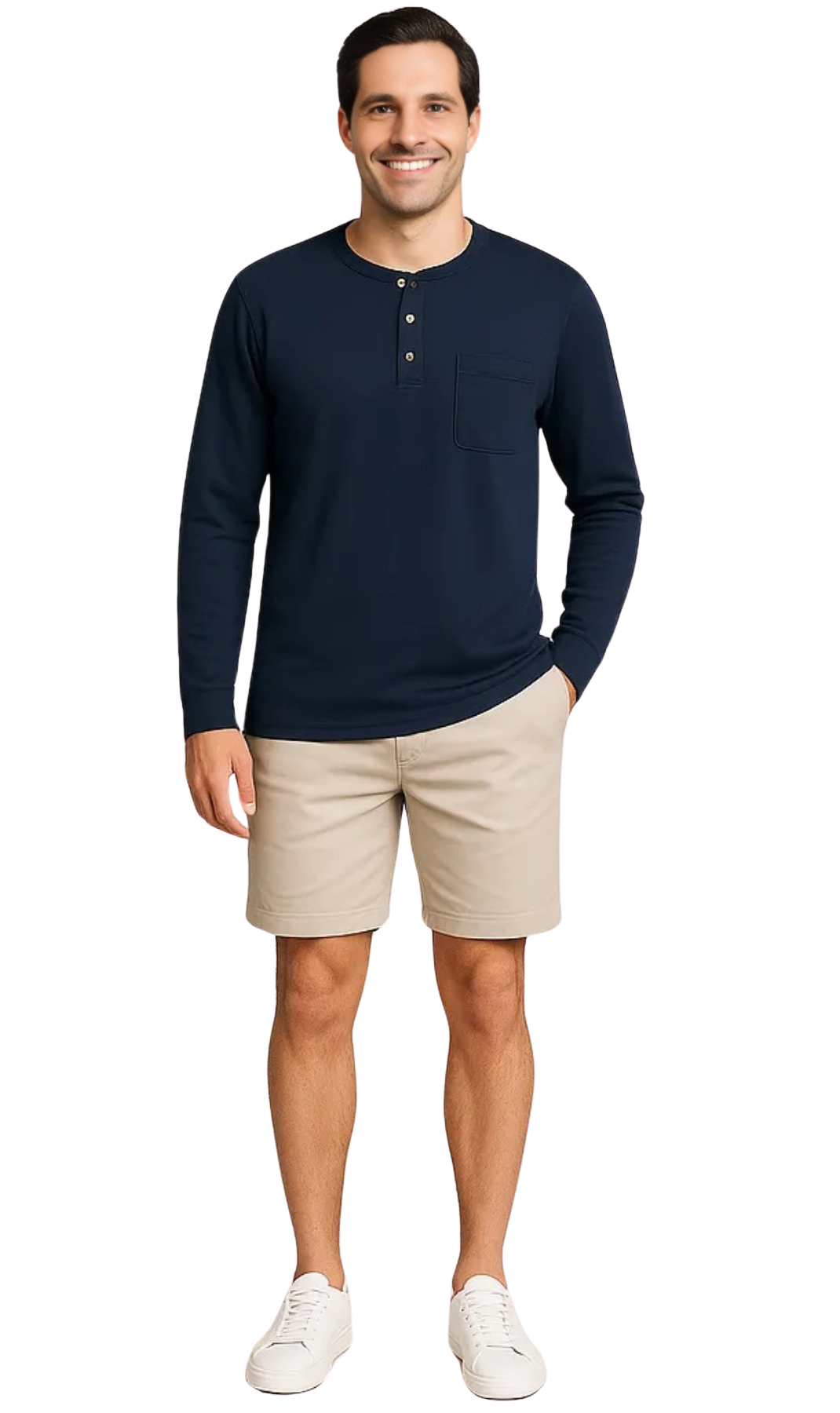 Turtle Bay New York Men's Long Sleeve Henley Shirt with 3 Button Placket- Navy 20408 Full Front