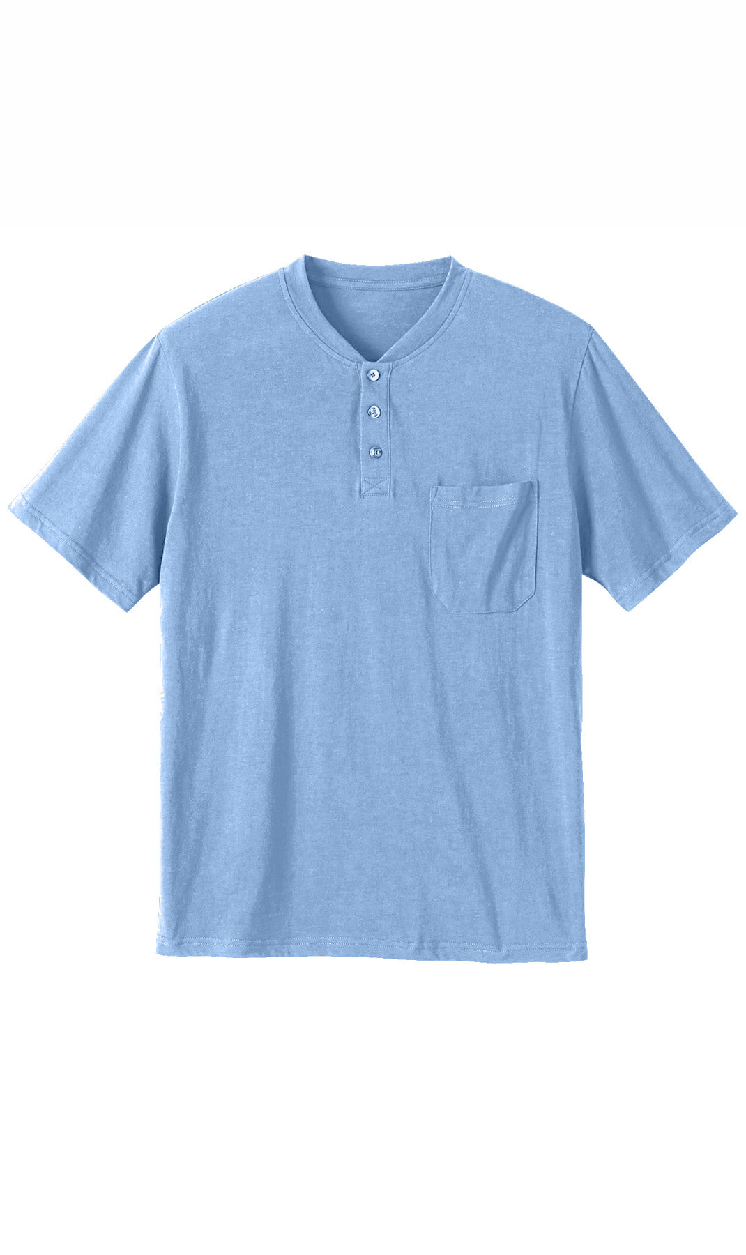 Men's Short Sleeve Henley Relaxed Fit Shirt with Pocket Heather Blue Flat