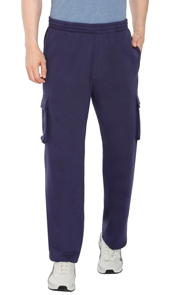 Men's Fleece Cargo Pants - Comfy Sweatpants for No-Chill Chillin' Dark Navy - Front -TURTLE BAY APPAREL
