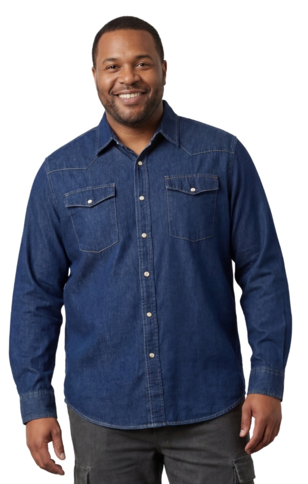 Mens Western Snap Front Button Shirt in Denim and Twill with a Stitche