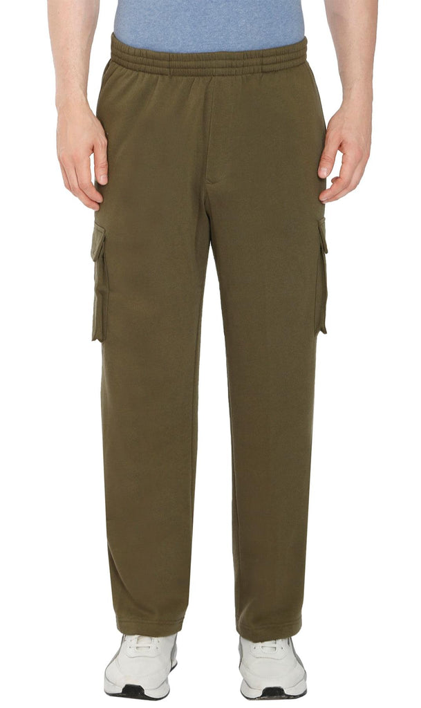 Men's Fleece Cargo Pants - Comfy Sweatpants for No-Chill Chillin' OLIVE - Front -TURTLE BAY APPAREL