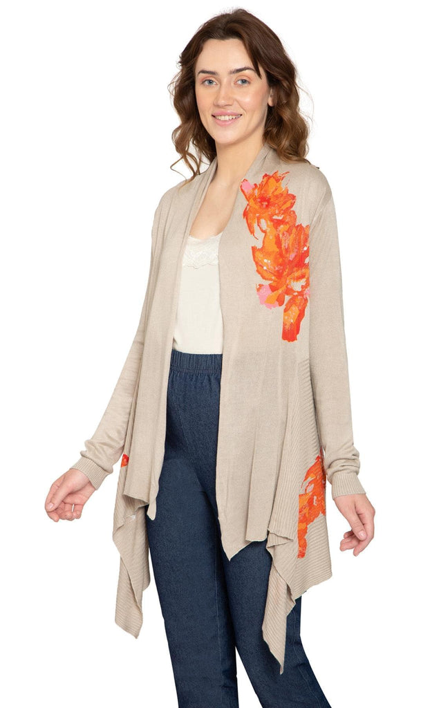 Women's Floral Embellished Open Long Cardigan - side - TURTLE BAY APPAREL