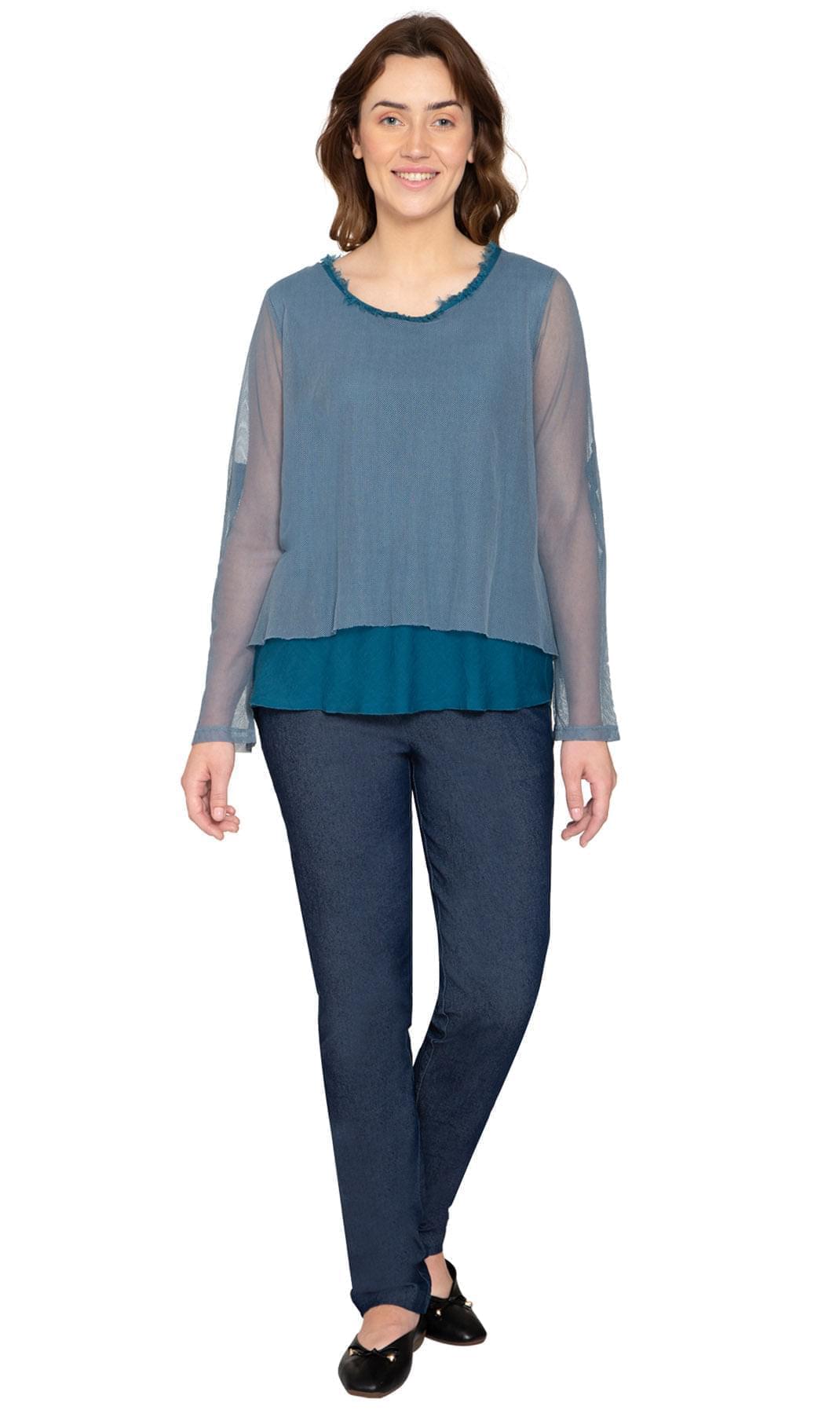 High Low Mesh Layered Knit Top Full TURTLE BAY APPAREL