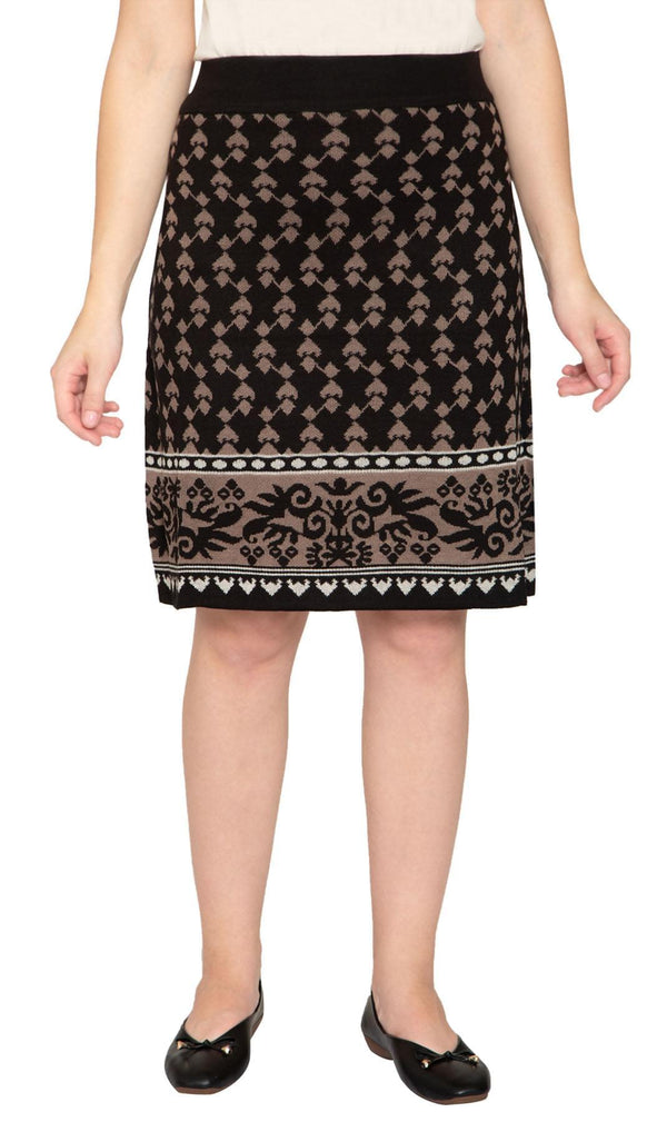 Women's Jacquard Knee Length Sweater Skirt - Front -  TURTLE BAY APPAREL