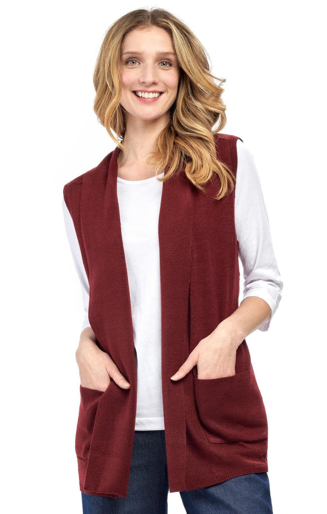 Women's Cashmere Like Vest - Luxuriously Soft for Extra Warmth - Feels as Soft as Cashmere - Burgundy  -Front - TURTLE BAY APPAREL
