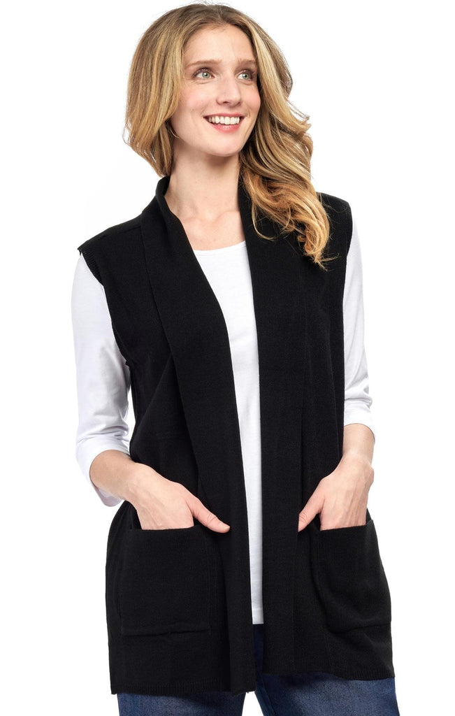 Women's Cashmere Like Vest - Luxuriously Soft for Extra Warmth - Feels as Soft as Cashmere - Black- Front -TURTLE BAY APPAREL