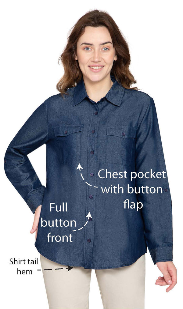 Women's Classic Denim Shirt – Crisp and Tailored for the Urban Cowgirl