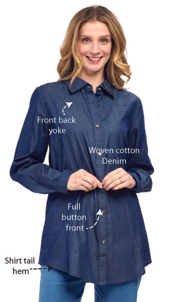 Women's Long Sleeve Tunic Tops – Soft, Lightweight Denim to Wear