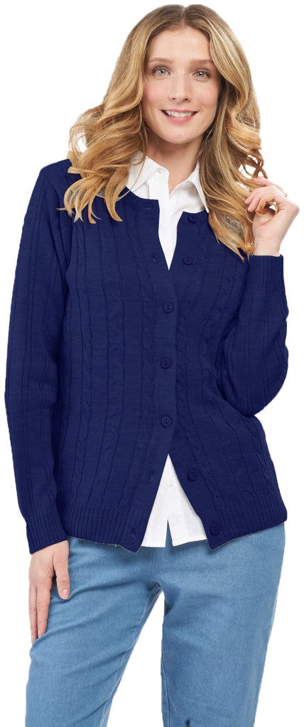 Women's Button Front Cable Cardigan – Button Up Sweater in Soft, Lightweight Acrylic