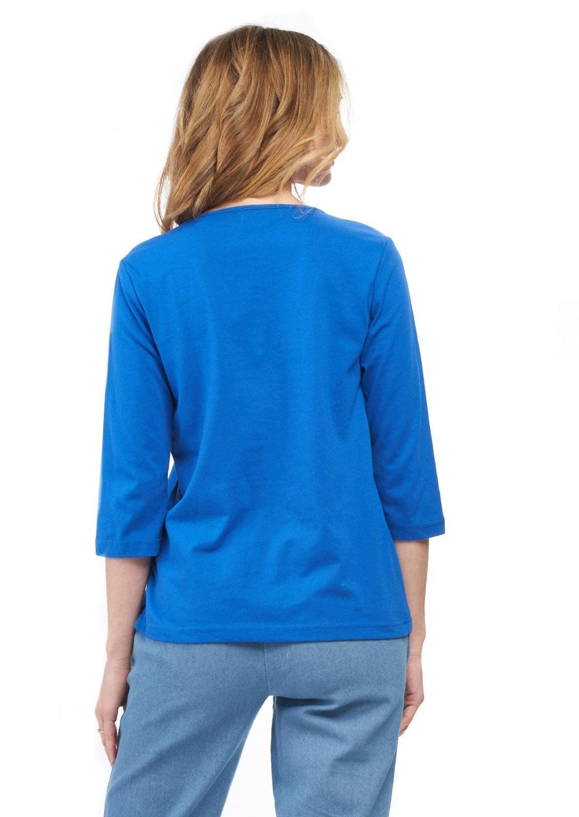 Women's 3/4 Sleeve Crew Neck Top - Comfortable Jersey Knit to Dress Up or Down - Royal - Back -TURTLE BAY APPAREL