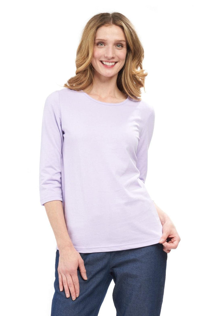 Women's 3/4 Sleeve Crew Neck Top - Comfortable Jersey Knit to Dress Up or Down  Lavender - front -TURTLE BAY APPAREL