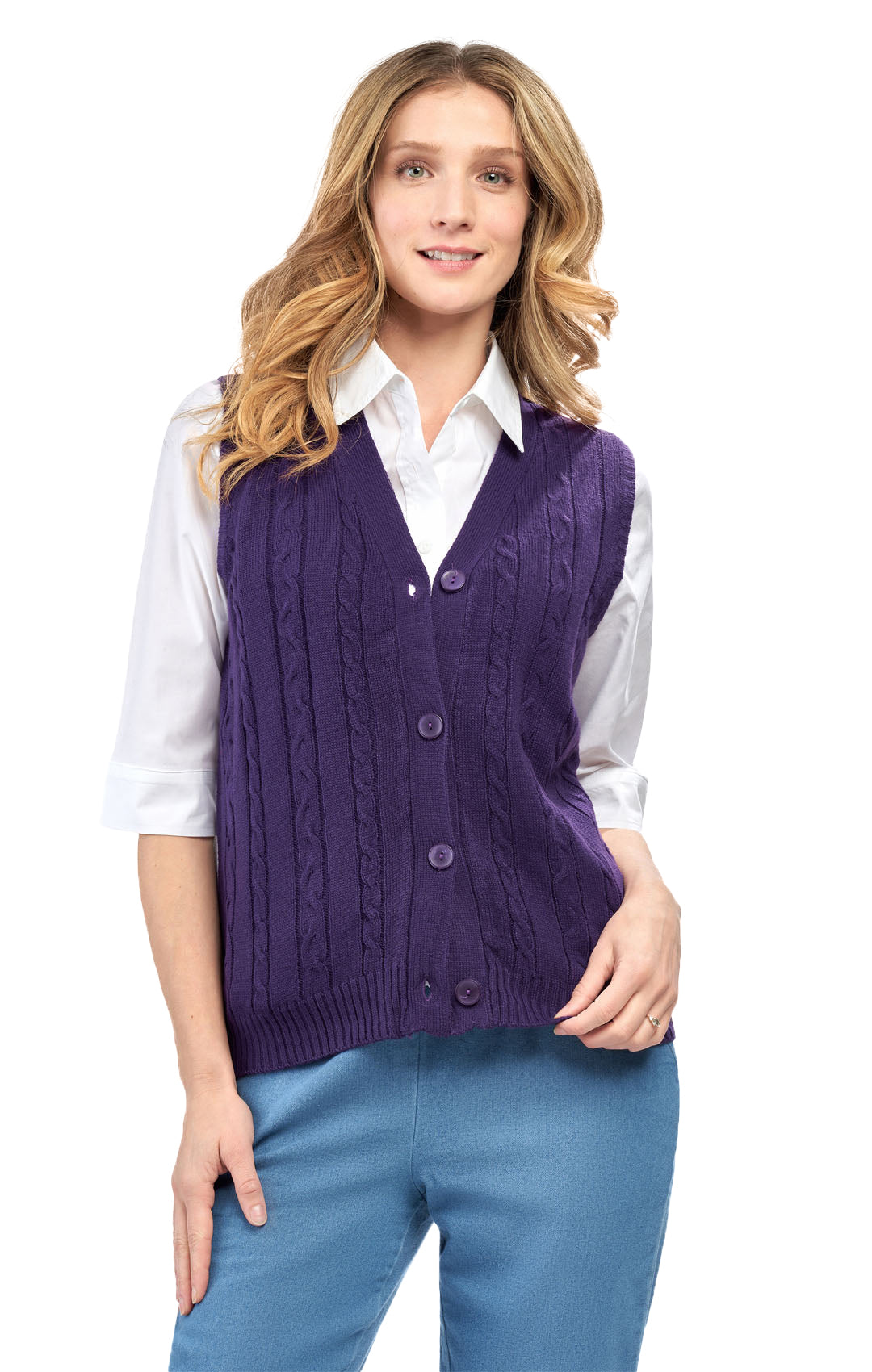 Womens Button Front Cable Knit Cardigan Sweater Vest 19