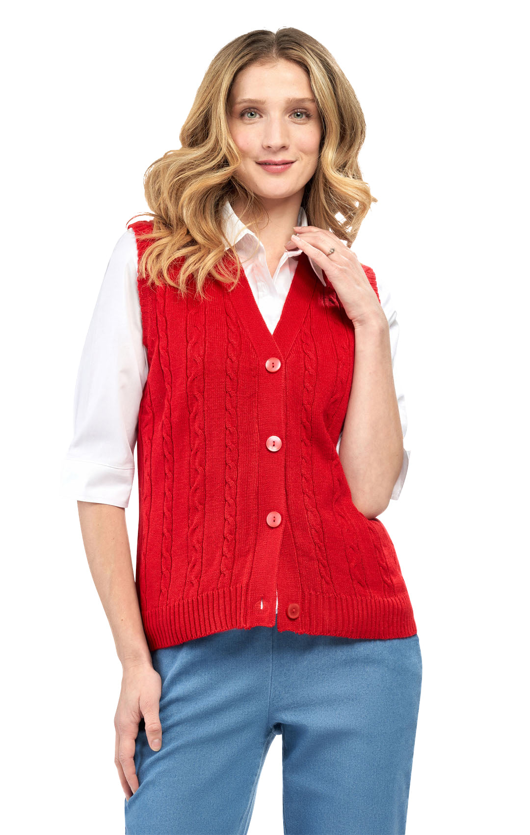Womens Button Front Cable Knit Cardigan Sweater Vest 4