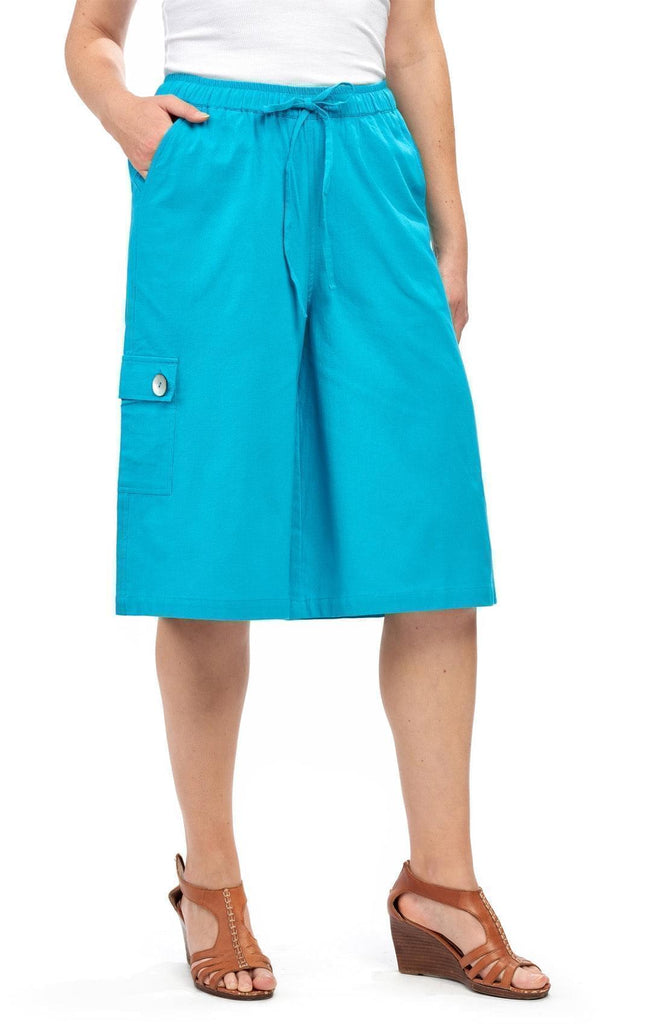 Women's Calcutta Split Skirt With Cargo Pocket -The Sportiness of Shorts, The Coolness of a Skirt - Turquoise - Side -  TURTLE BAY APPAREL
