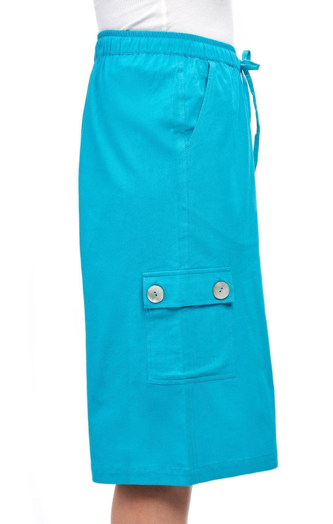 Women's Calcutta Split Skirt With Cargo Pocket -The Sportiness of Shorts, The Coolness of a Skirt - Turquoise - Side - TURTLE BAY APPAREL