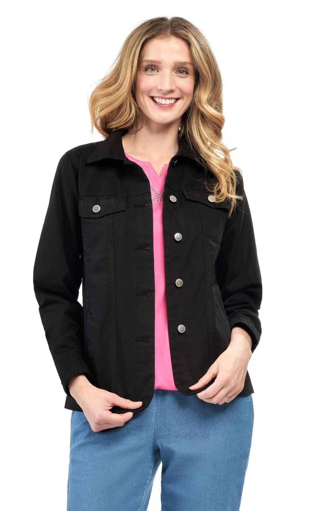 Women's Button Front Brushed Twill Jacket - black - Fr0nt - TURTLE BAY APPAREL