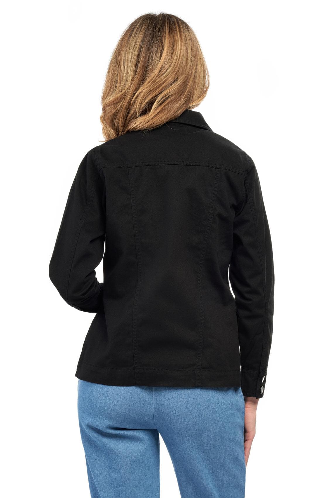 Women's Button Front Brushed Twill Jacket - black - back -TURTLE BAY APPAREL