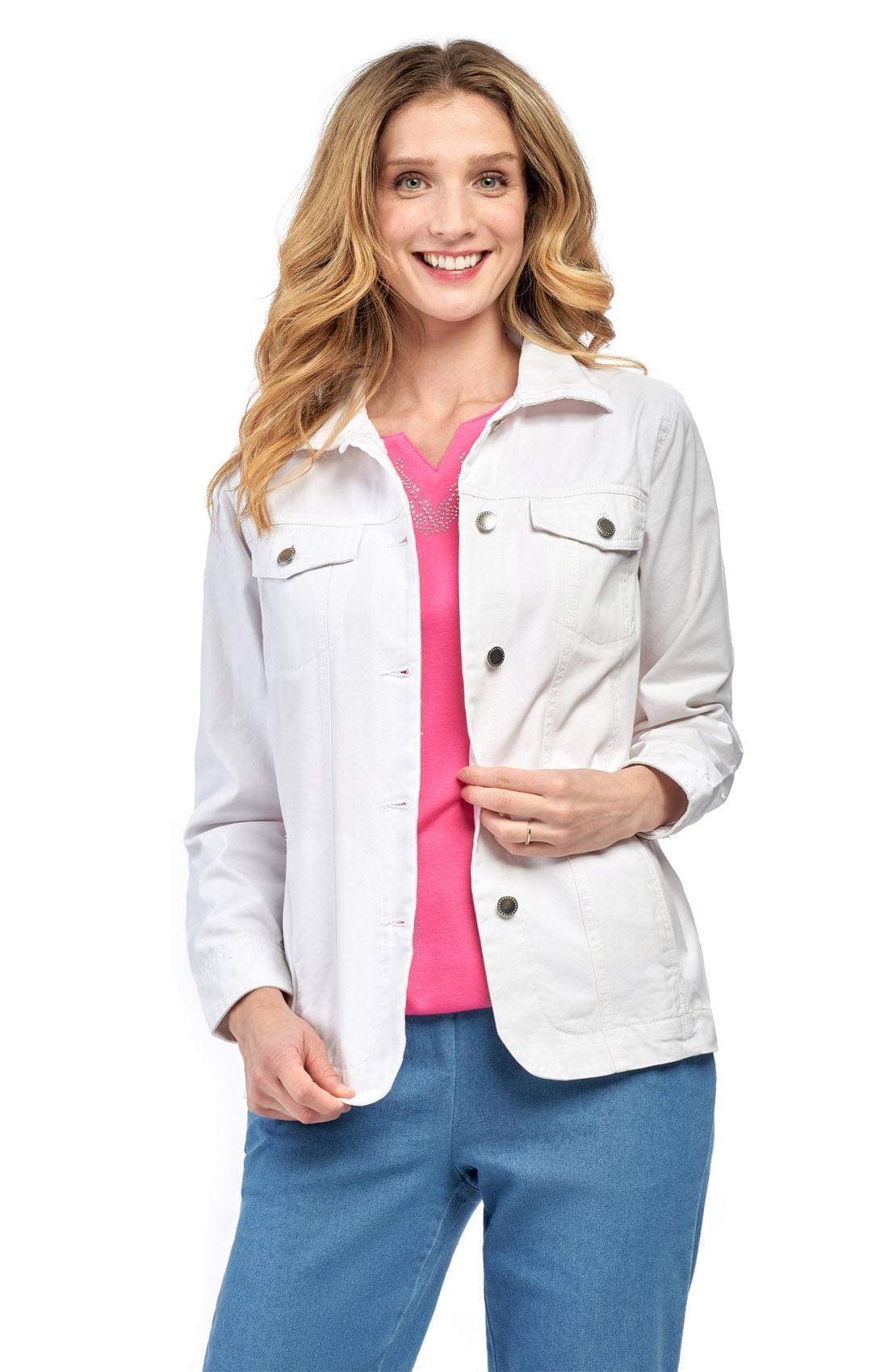 Women's Button Front Brushed Twill Jacket - White - front - TURTLE BAY APPAREL