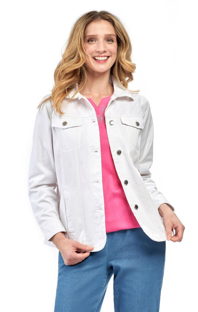 Women's Button Front Brushed Twill Jacket - White - front - TURTLE BAY APPAREL