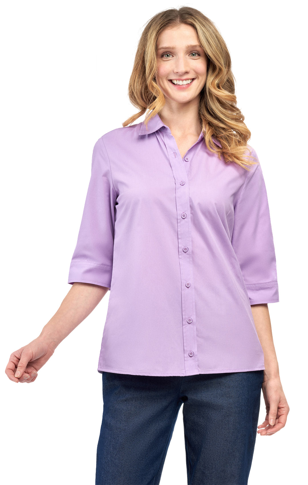 Womens Regular Fit 3/4 Sleeve Button Down Collared Camp Shirt 19