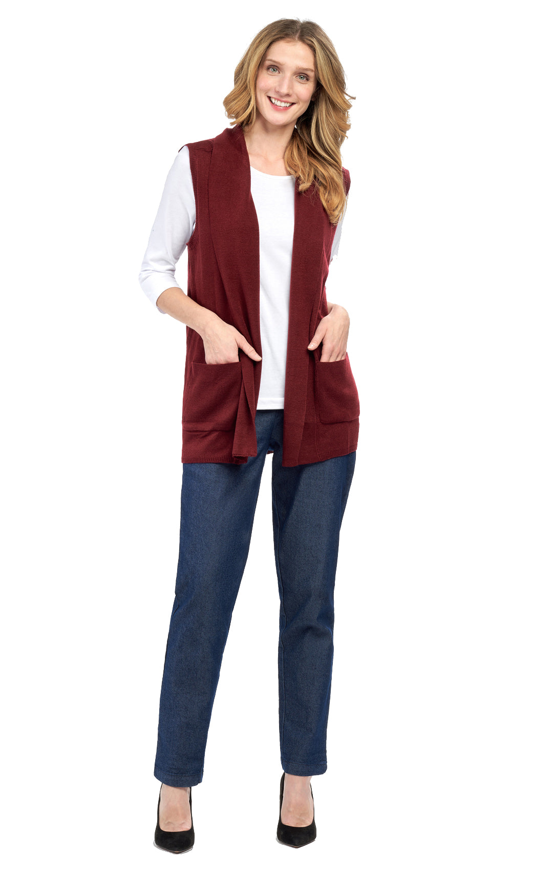 Women's Long Sleeveless Open Front Soft Shawl Collar Vest 7