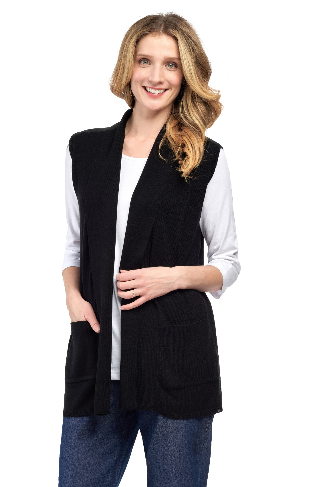 Women's Long Sleeveless Open Front Soft Shawl Collar Vest