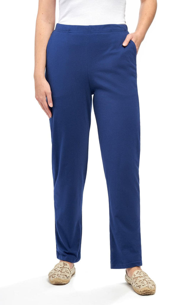 Women's Knit Pull On PantÔÇô Your Go-To Casuals for Busy Days and Cozy Nights Alike - Navy- Front - TURTLE BAY APPAREL