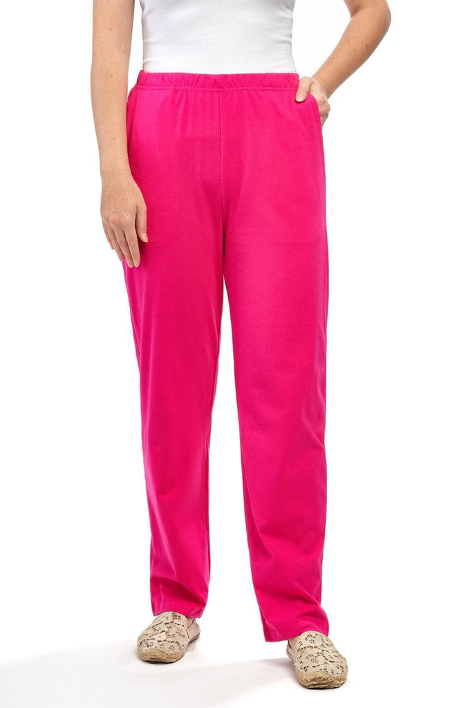 Women's Knit Pull On Pant– Your Go-To Casuals for Busy Days and Cozy Nights Alike - Fuchsia - Front - TURTLE BAY APPAREL