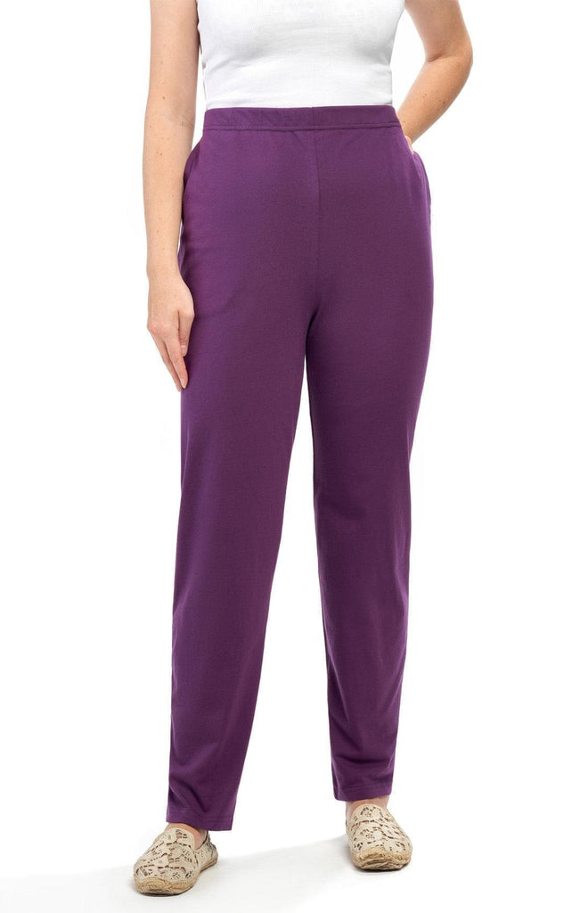 Women's Knit Pull On Pant– Your Go-To Casuals for Busy Days and Cozy Nights Alike - Deep Purple - Front - TURTLE BAY APPAREL