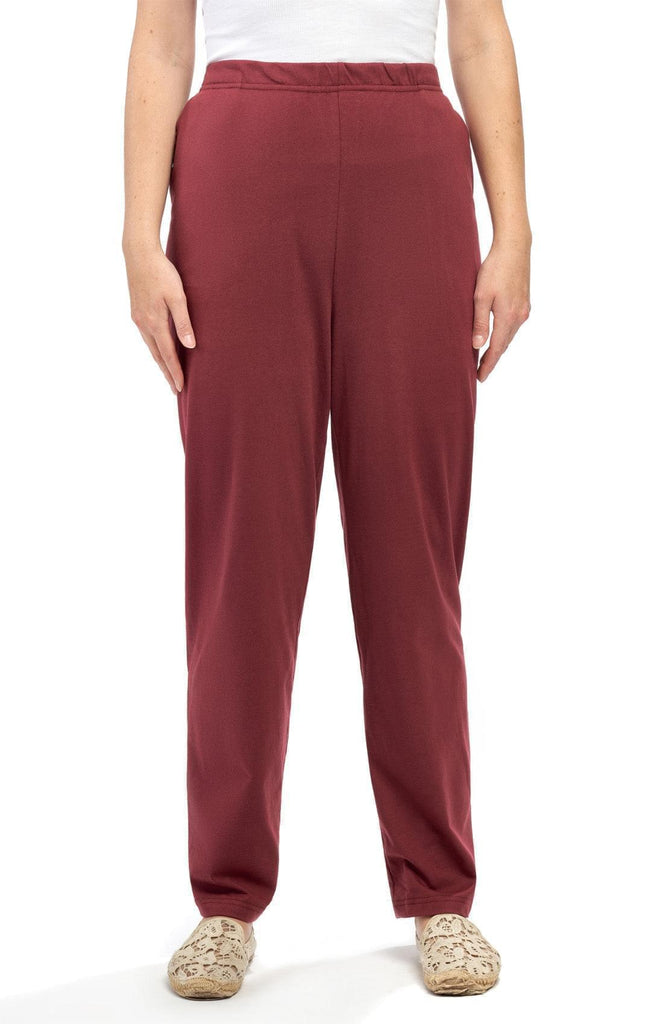 Women's Knit Pull On Pant– Your Go-To Casuals for Busy Days and Cozy Nights Alike - Burgundy - Front - TURTLE BAY APPAREL