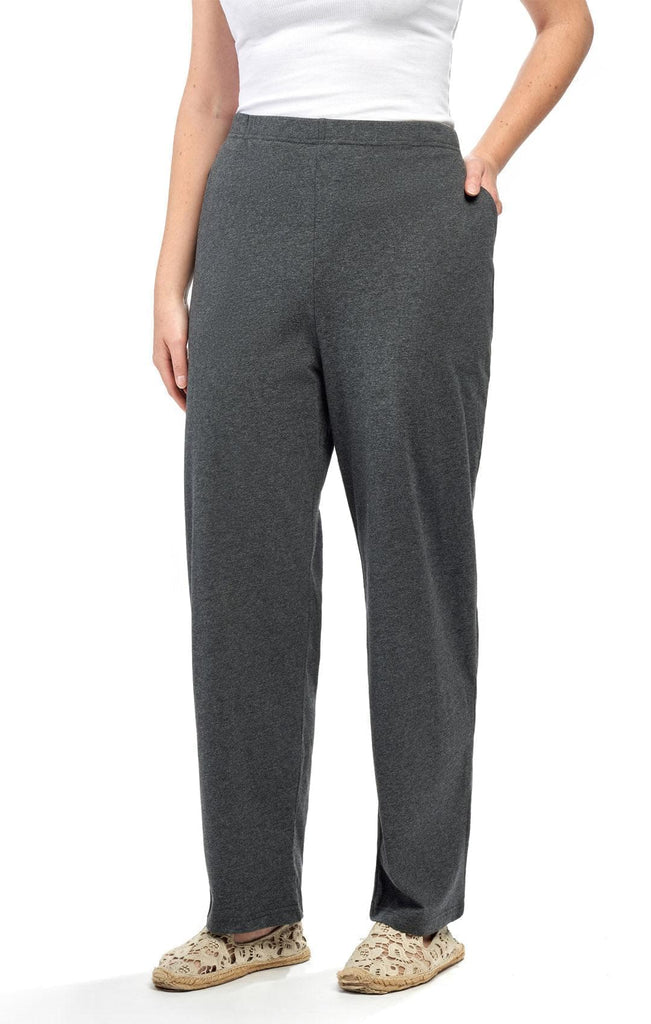 Women's Knit Pull On Pant– Your Go-To Casuals for Busy Days and Cozy Nights Alike - Charcoal -  Front - TURTLE BAY APPAREL