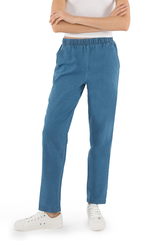 Women's Pull On Denim Jeans - Soft and Lightweight with a Bit of Stretch - Chambray - front -  TURTLE BAY APPAREL