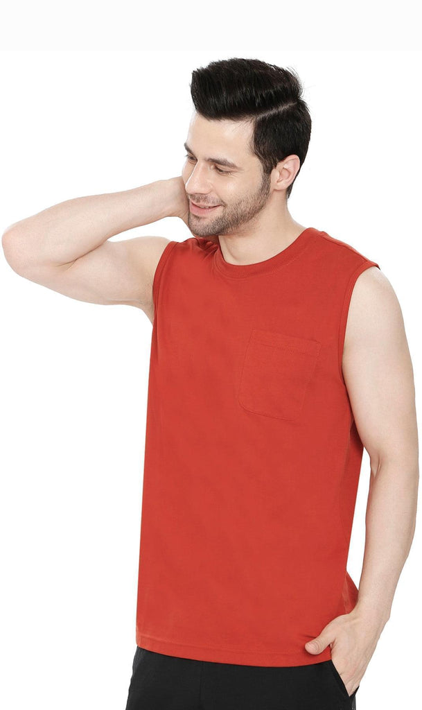 Men's Sleeveless T-Shirt with Pocket - Cool Off in Our Tough Tank- Redwood - Side -TURTLE BAY APPAREL