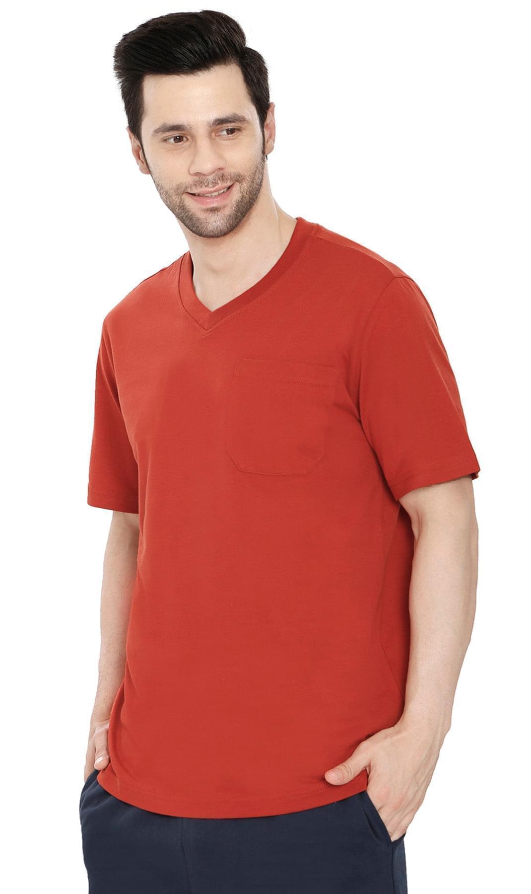 Men's V-Neck T-Shirt with Pocket ÔÇô The Dressier Tee -  Redwood - Front - TURTLE BAY APPAREL