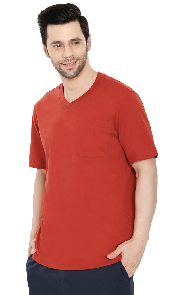 Men's V-Neck T-Shirt with Pocket – The Dressier Tee -  Redwood - Front - TURTLE BAY APPAREL