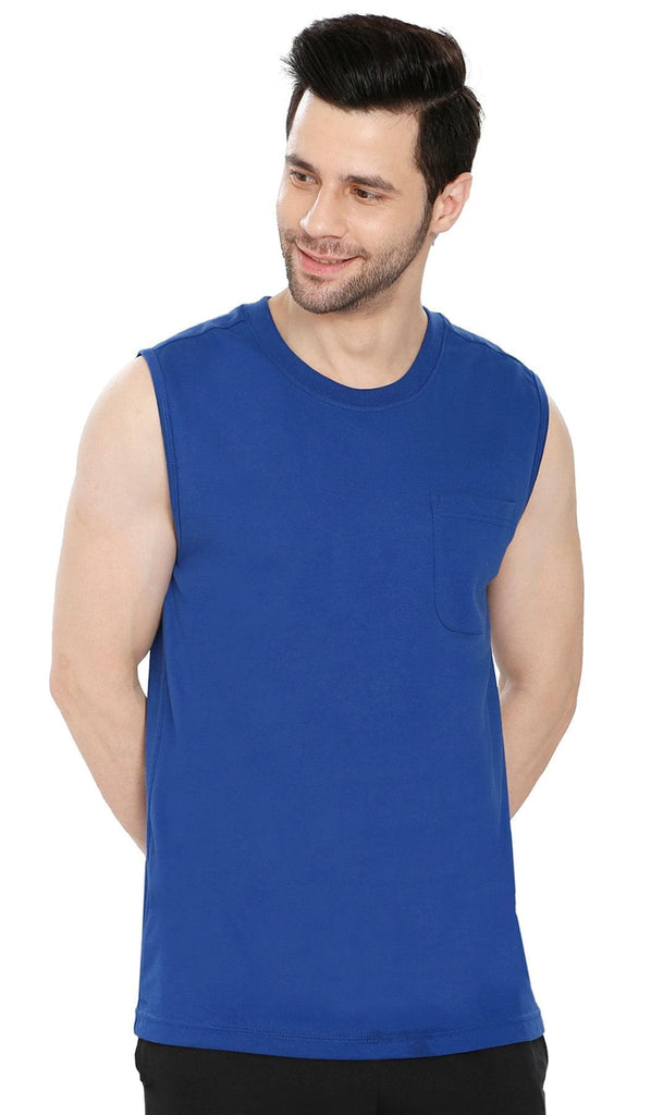 Men's Sleeveless T-Shirt with Pocket - Cool Off in Our Tough Tank - Royal - Front - TURTLE BAY APPAREL