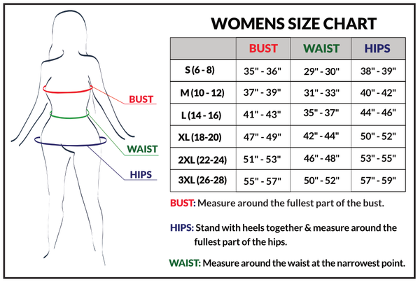Size chart - Women's Layered Asymmetric Mesh Layer Top TURTLE BAY APPAREL