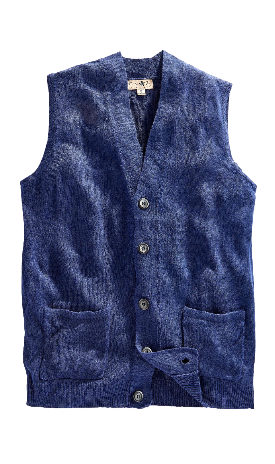 Men's Knitted Button Front Sweater Vest - Button Up Knit Vest in Cashmere-Like Acrylic - NAVY  -Flat- TURTLE BAY APPAREL