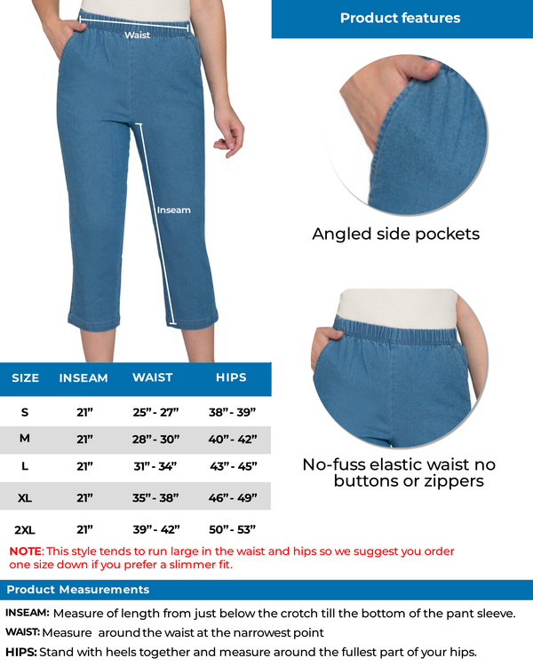 Women's Stretch Denim & Twill Capris– Lightweight Stretch Fabric for Cool Comfort