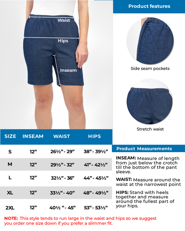 Women’s Pull On Denim & Twill Shorts – Stretch Waist Frees You from Binding Zippers and Buttons