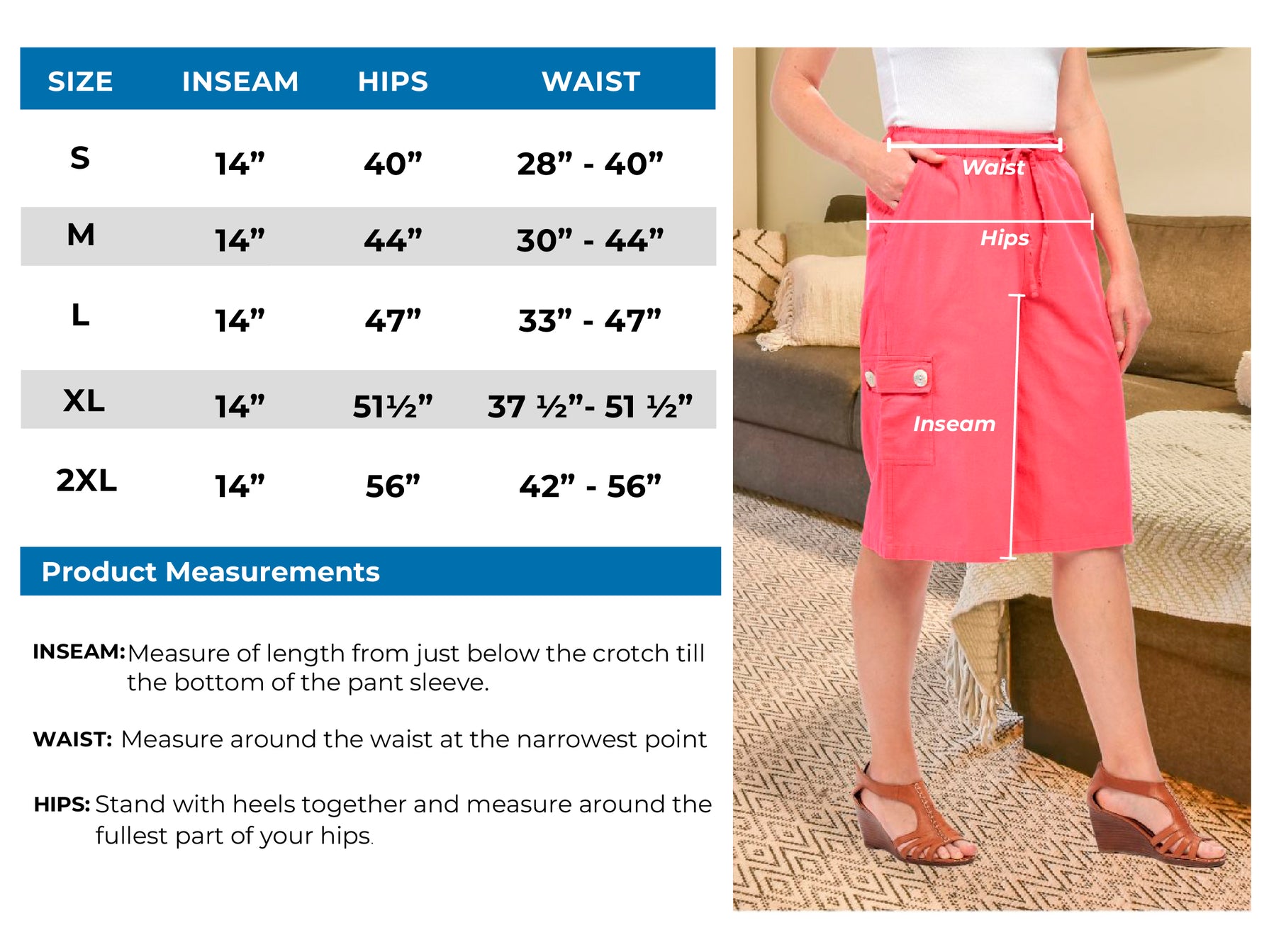 Women's 100% Calcutta Cotton Split Skirt size chart