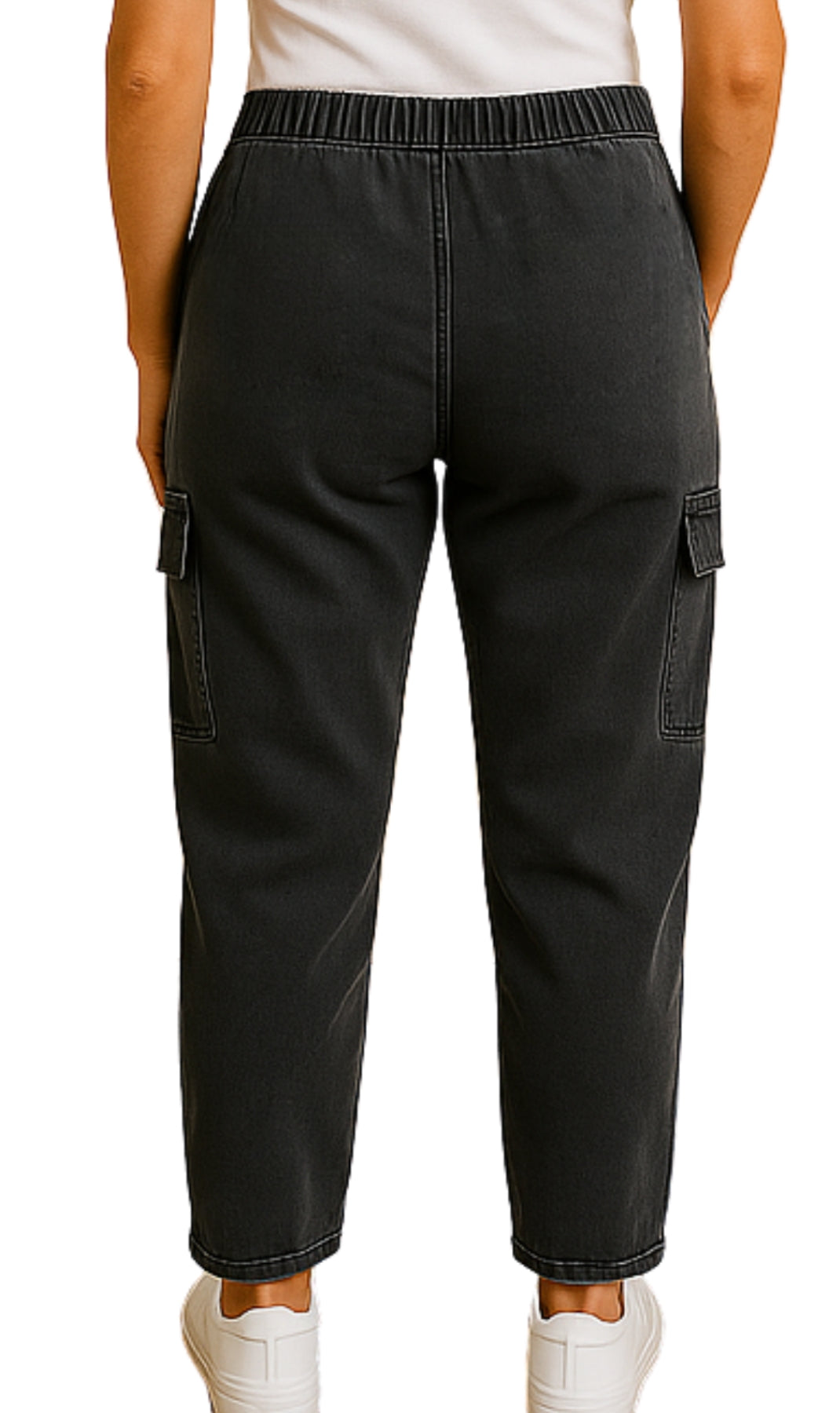 Women's Elastic Stretch Waist Casual Denim Pull-on Cargo Pants 2