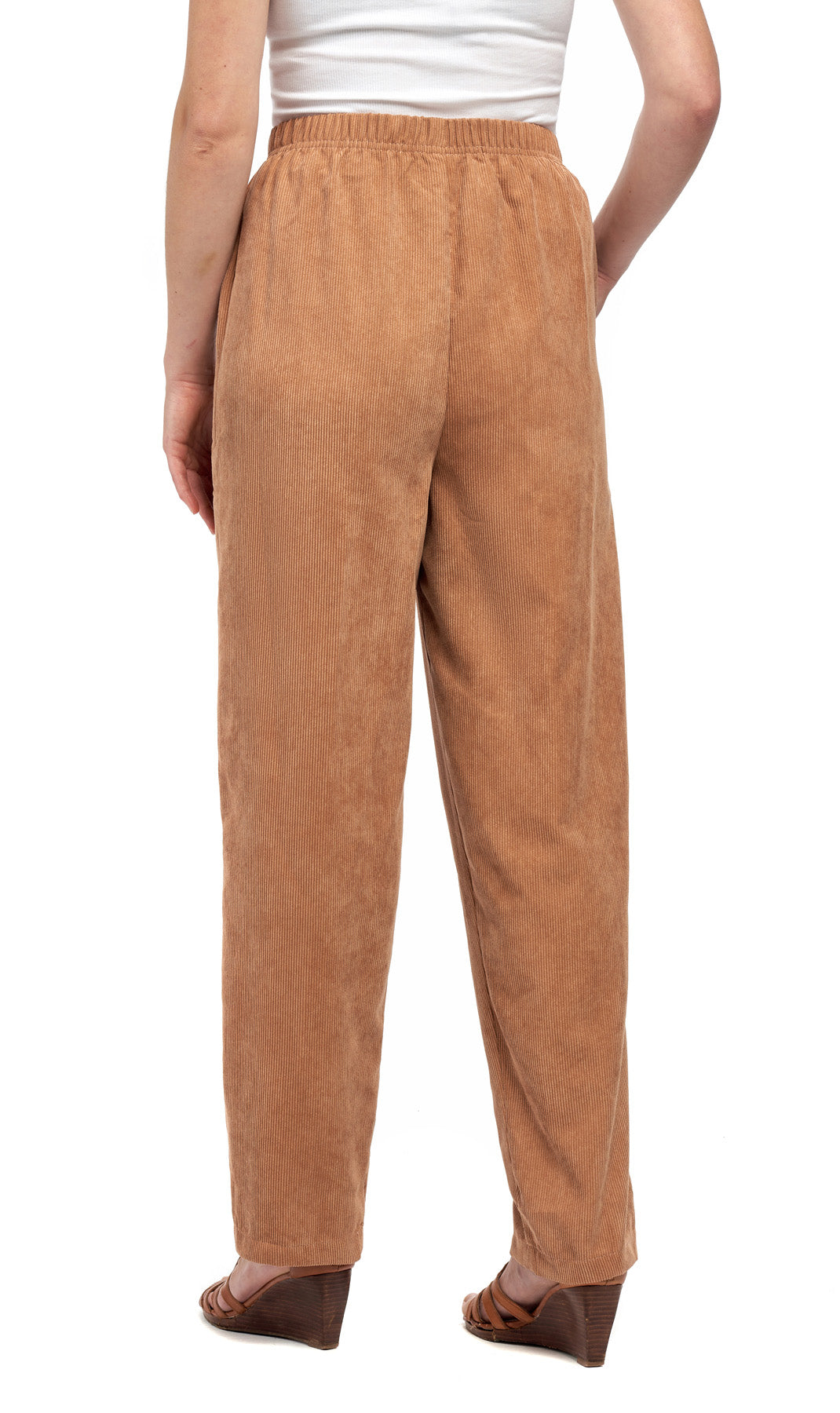 Women's Pull On Corduroy Pants ÔÇô Keep It Cozy in Fine Wale Corduroy - CAMEL- Back - TURTLE BAY APPAREL